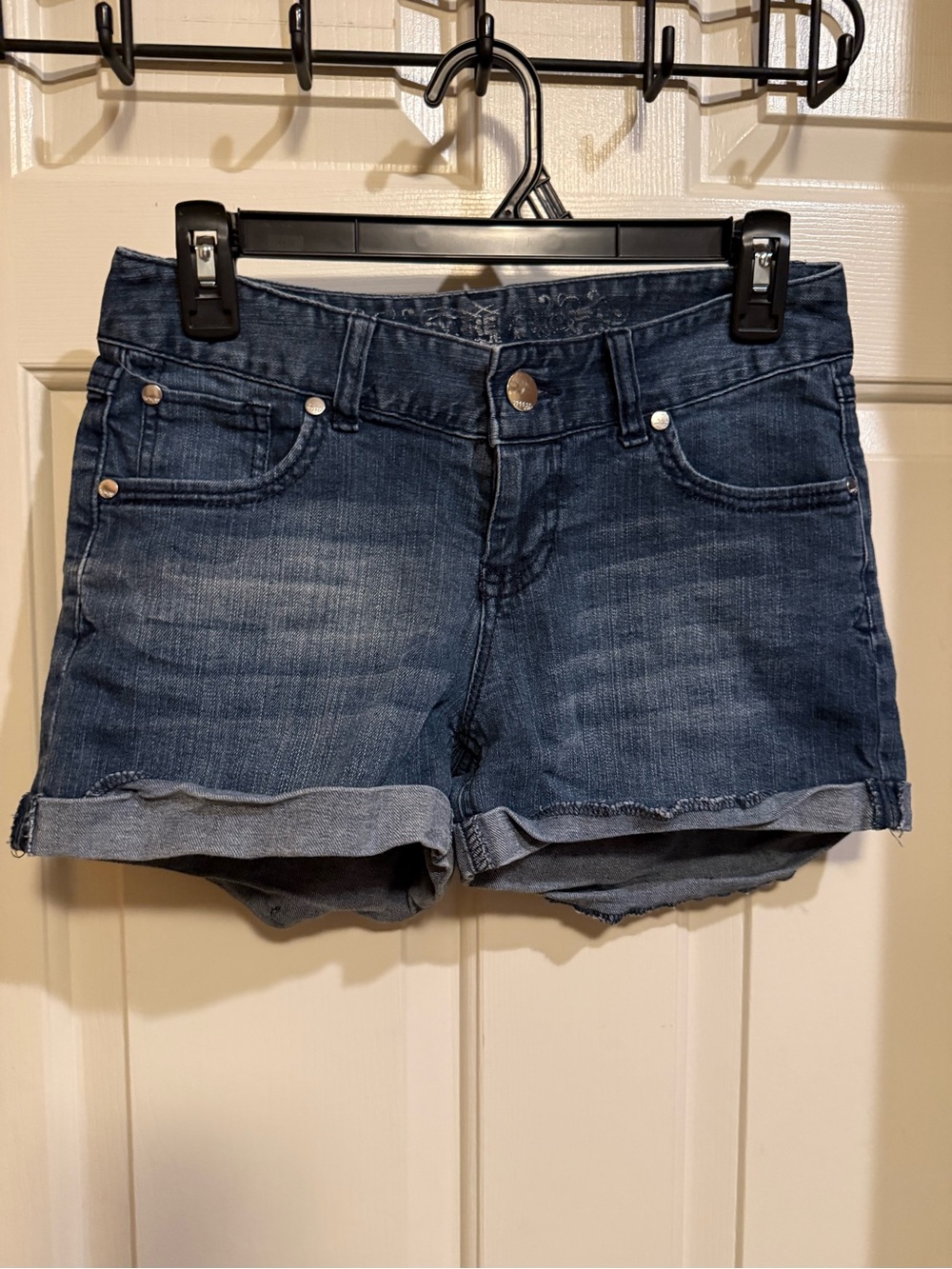 Express Dark Blue Rolled-Hem Denim Shorts